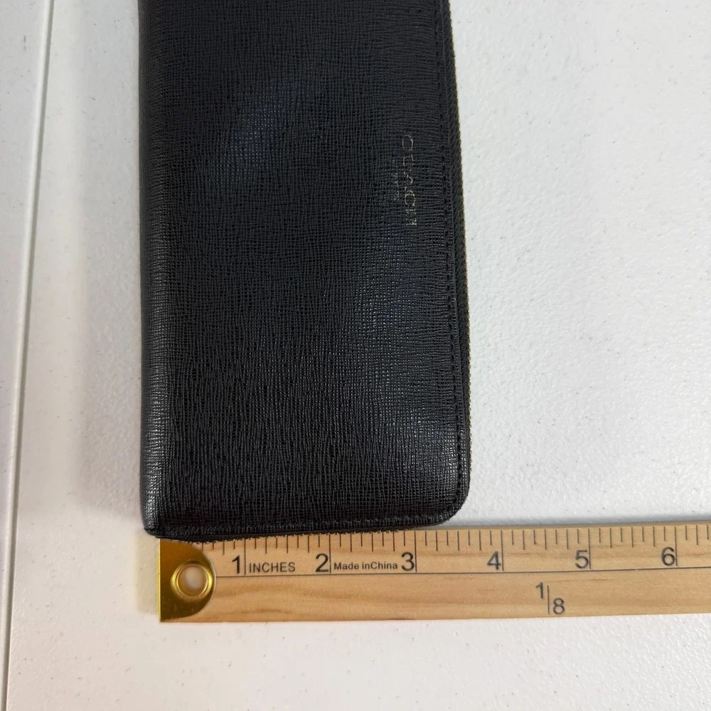 Coach Wallet Saffiano Accordion Black‎ Zip Crossgrain Leather Gold Tone Hardware
